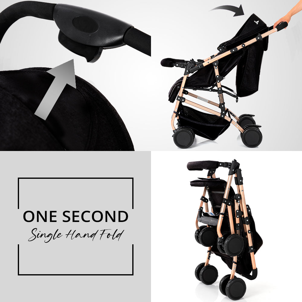 TEKNUM Reversible Trip Stroller w/Blue Ace Diaper Bag - Black