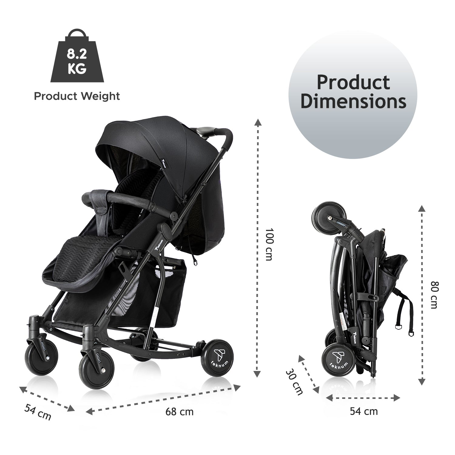 TEKNUM Stroller with Rocker w/Red Diaper tote Bag- Black