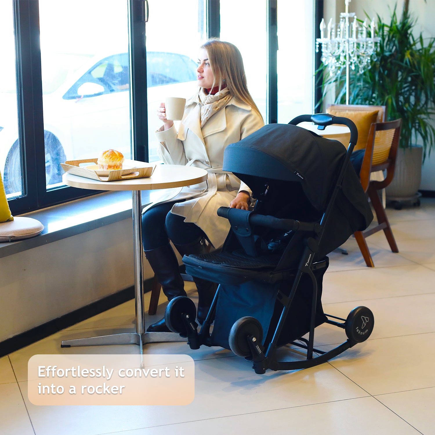 TEKNUM Stroller With Rocker w/Orange Diaper tote Bag- Black