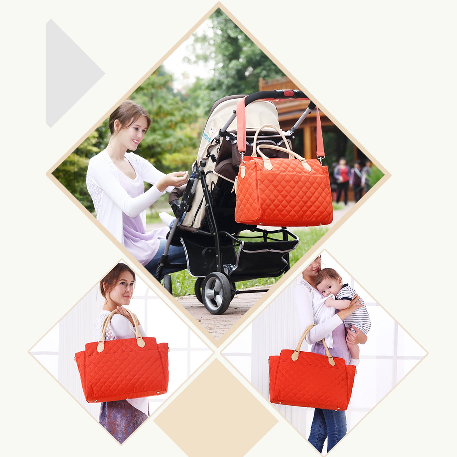 TEKNUM Stroller With Rocker w/Orange Diaper tote Bag- Black