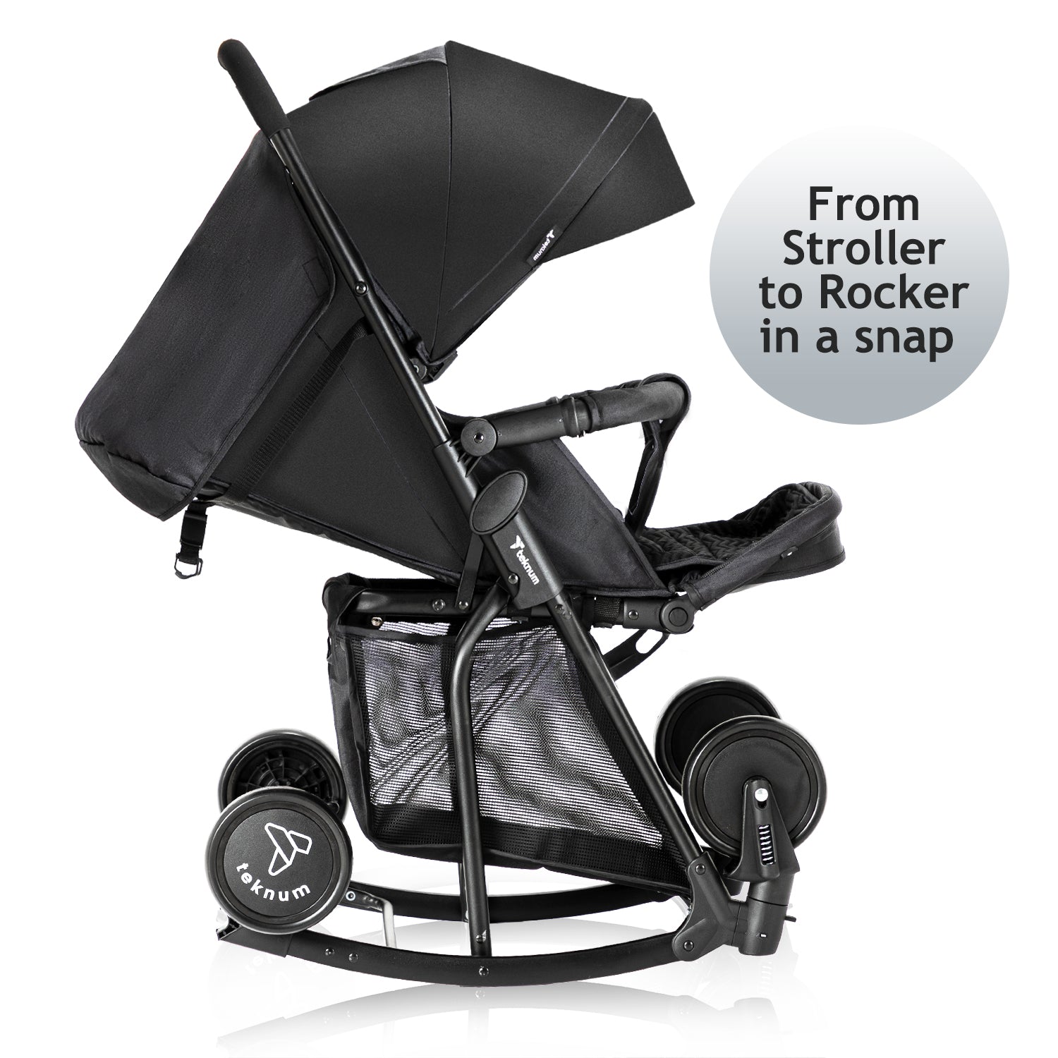 TEKNUM Stroller With Rocker w/Orange Diaper tote Bag- Black