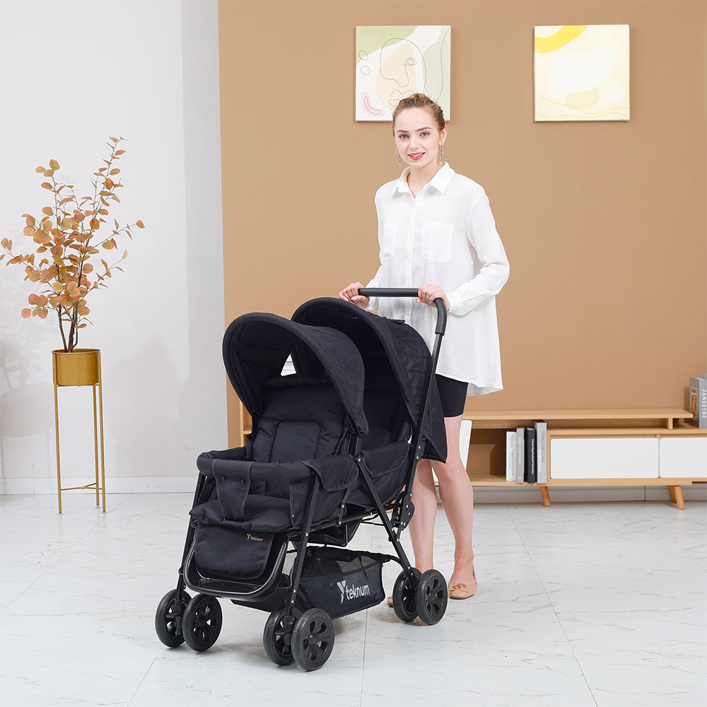TEKNUM Double Baby Stroller with Hooks - Black