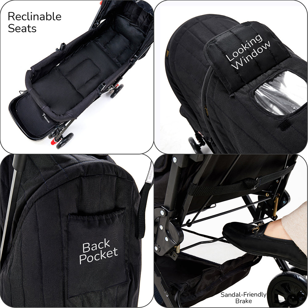 TEKNUM Double Baby Stroller with Hooks - Black
