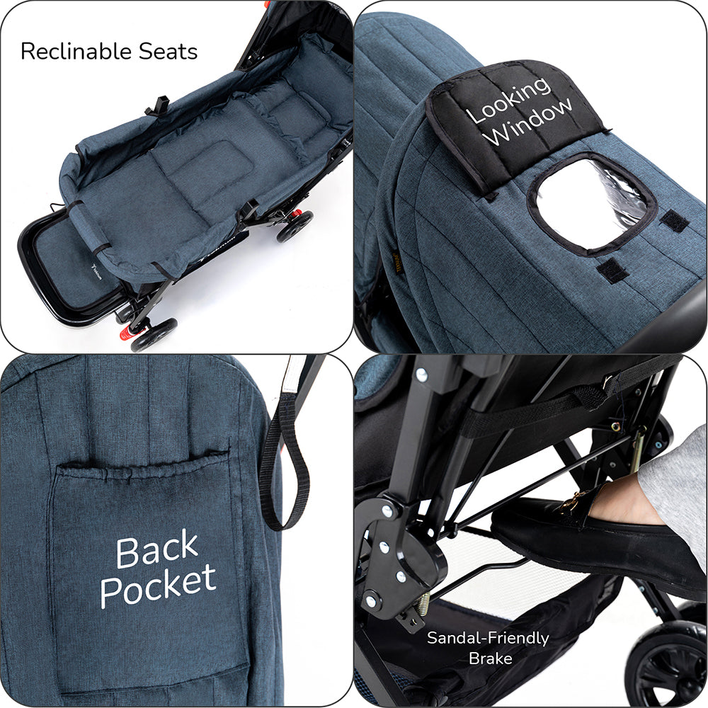 TEKNUM Double Baby Stroller with Hooks - Grey