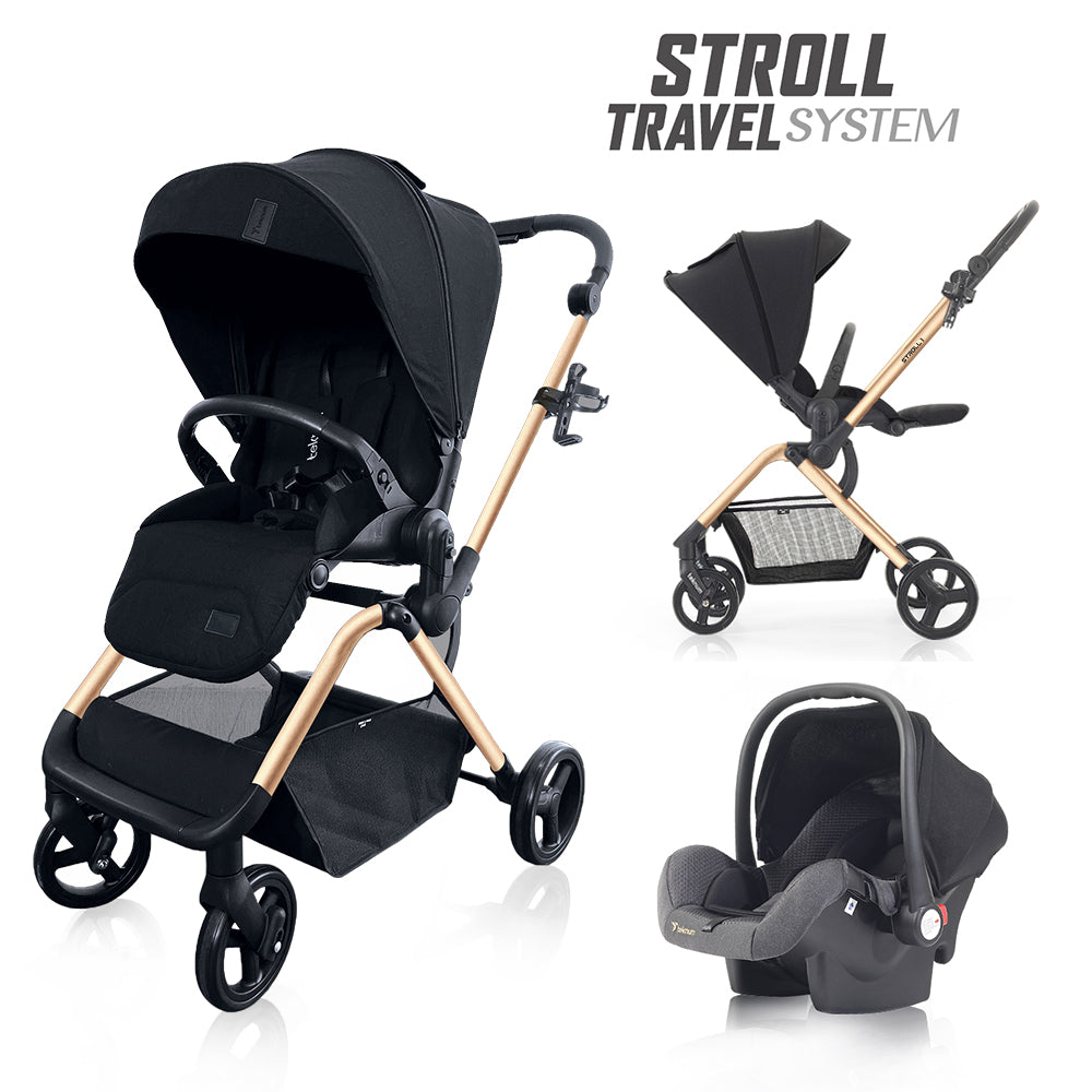 TEKNUM STROLL-1 Travel System w/Reversible Stroller and Baby Car Seat - Gold