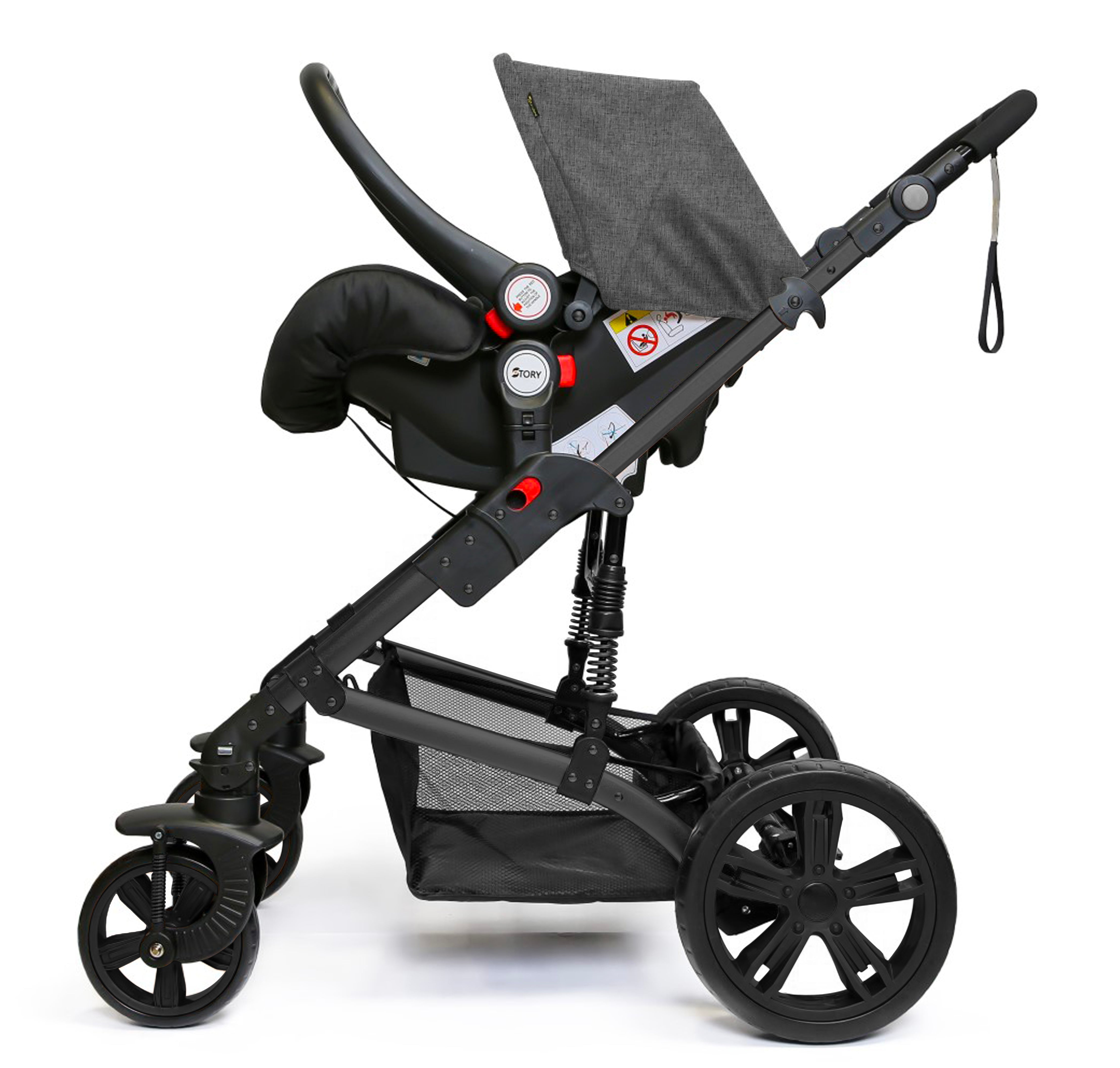TEKNUM 3In1 Pram Stroller | Sleeping Bassinet | Extra Wide Seat | Wide Canopy | 360° Rotating Wheels | Fully Reclinable | Car Seat Compatible | Coffee Holder | Spill Proof Mat | Newborn Baby | 0 - 3 Years + Car Seat - Black