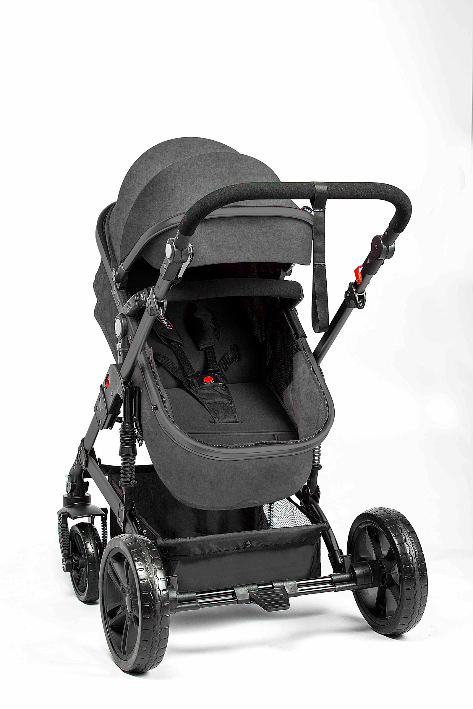 TEKNUM 3In1 Pram Stroller | Sleeping Bassinet | Extra Wide Seat | Wide Canopy | 360° Rotating Wheels | Fully Reclinable | Car Seat Compatible | Coffee Holder | Spill Proof Mat | Newborn Baby | 0 - 3 Years + Infant Car Seat Bundle - Space Grey