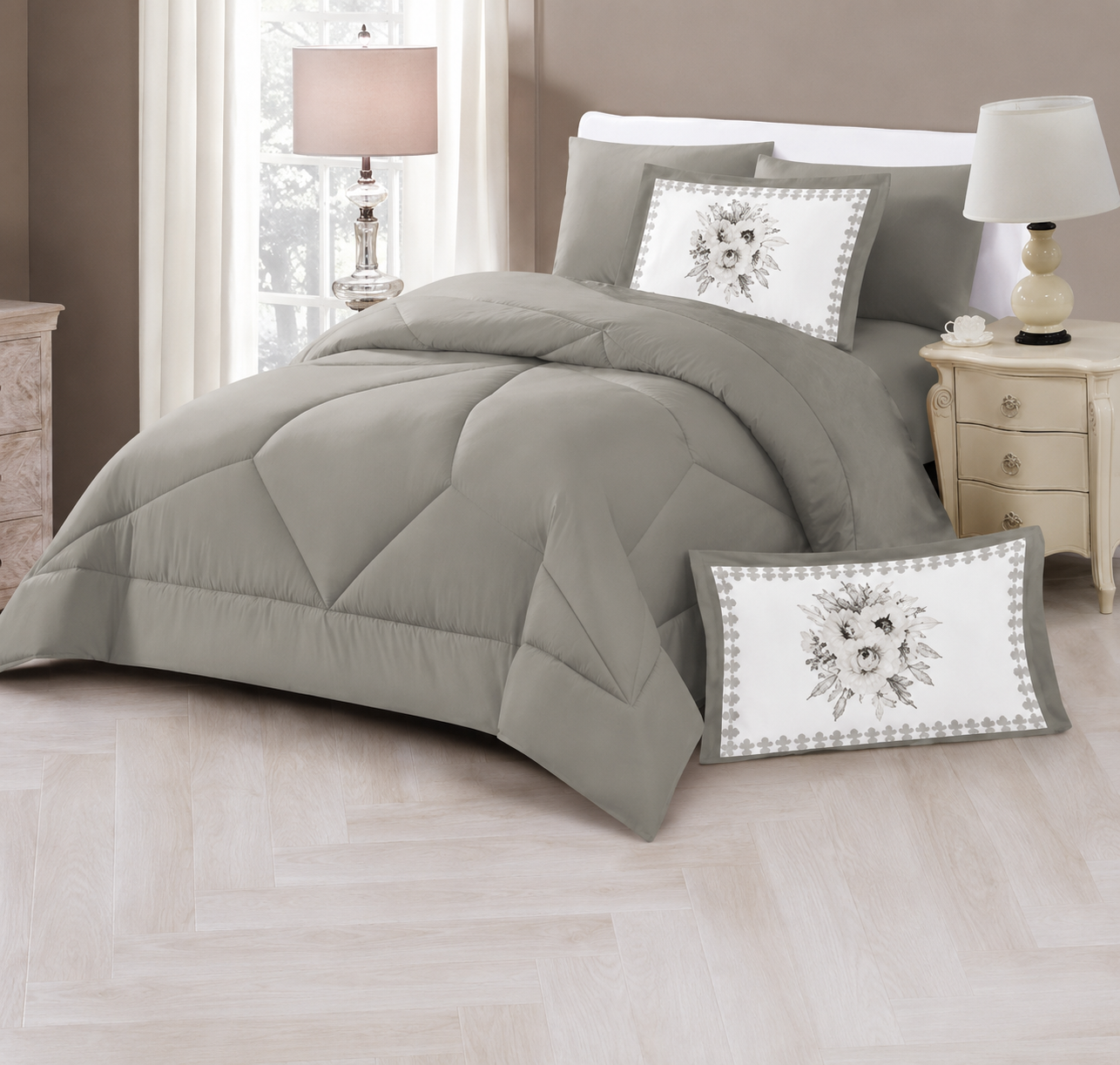 Oryzaa Living Ultra Soft Luxury 6pcs King size Comfort Set-Grey
