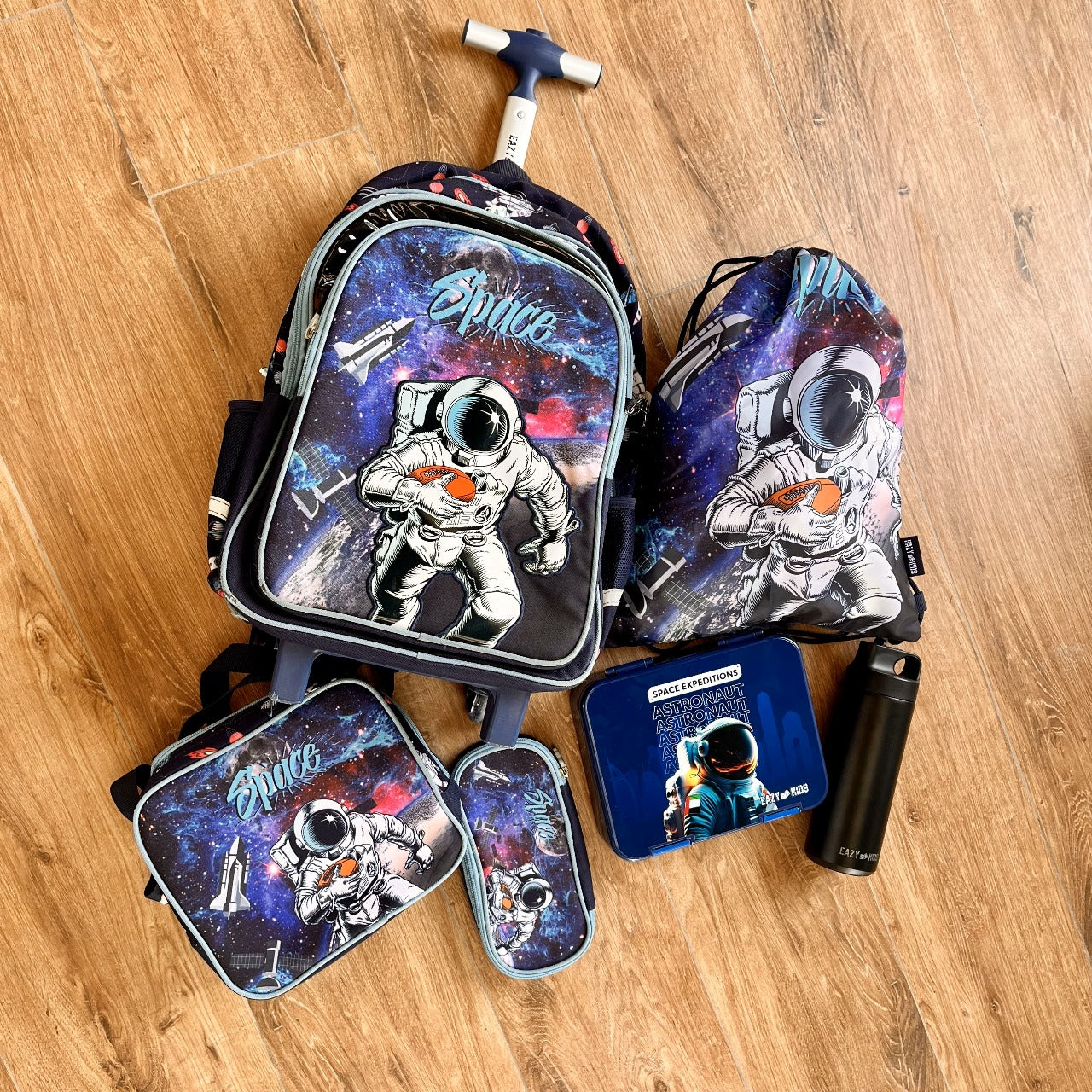 EAZY KIDS 4 & 6 Convertible Bento Lunch Box with Sandwich Cutter Set - Space UAE Blue
