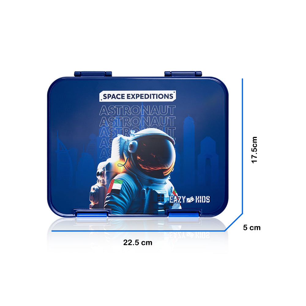 EAZY KIDS 4 & 6 Convertible Bento Lunch Box with Sandwich Cutter Set - Space UAE Blue