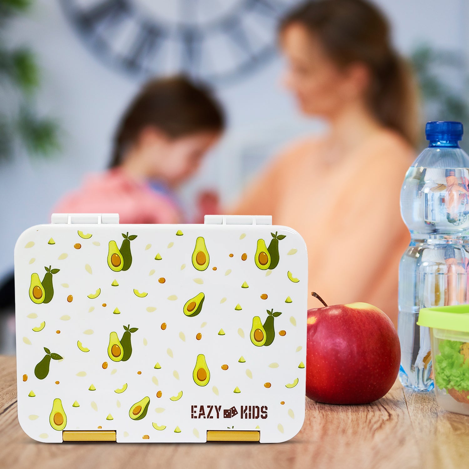 EAZY KIDS 6 & 4 Convertible Bento Lunch Box wt Sandwich Cutter Set - Avocado
