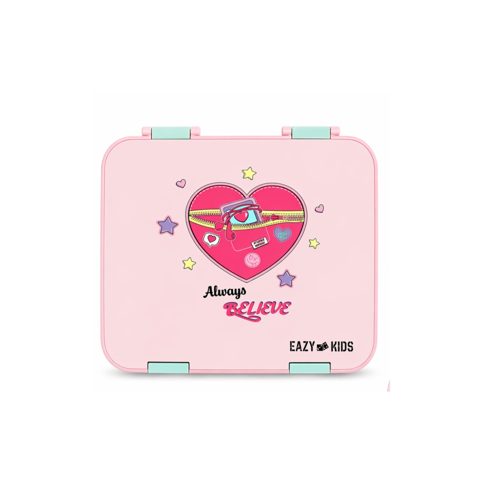 Eazy Kids 6 & 4 Convertible Bento Lunch Box w/Steel Spoon & Fork Set - Always Believe Pink