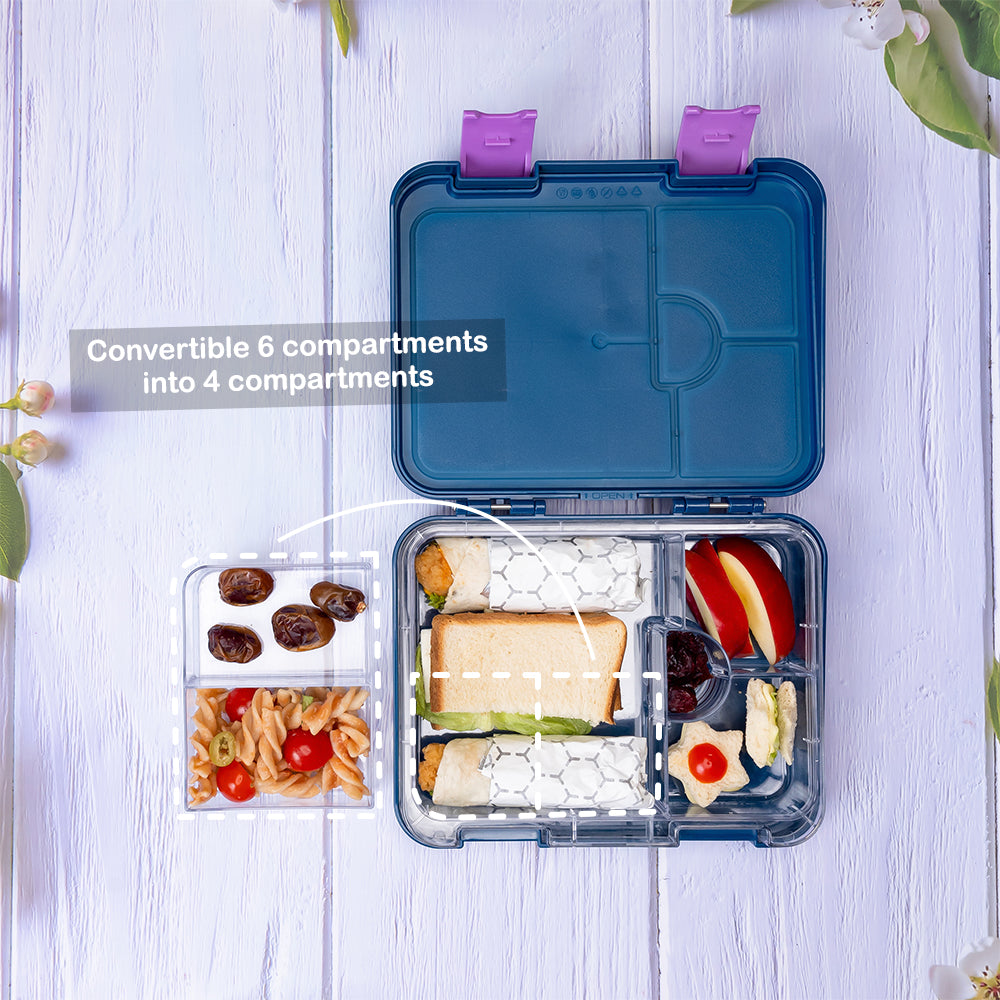 EAZY KIDS 6 & 4 Convertible Bento Lunch Box wt Sandwich Cutter Set - Unicorn Lover Blue