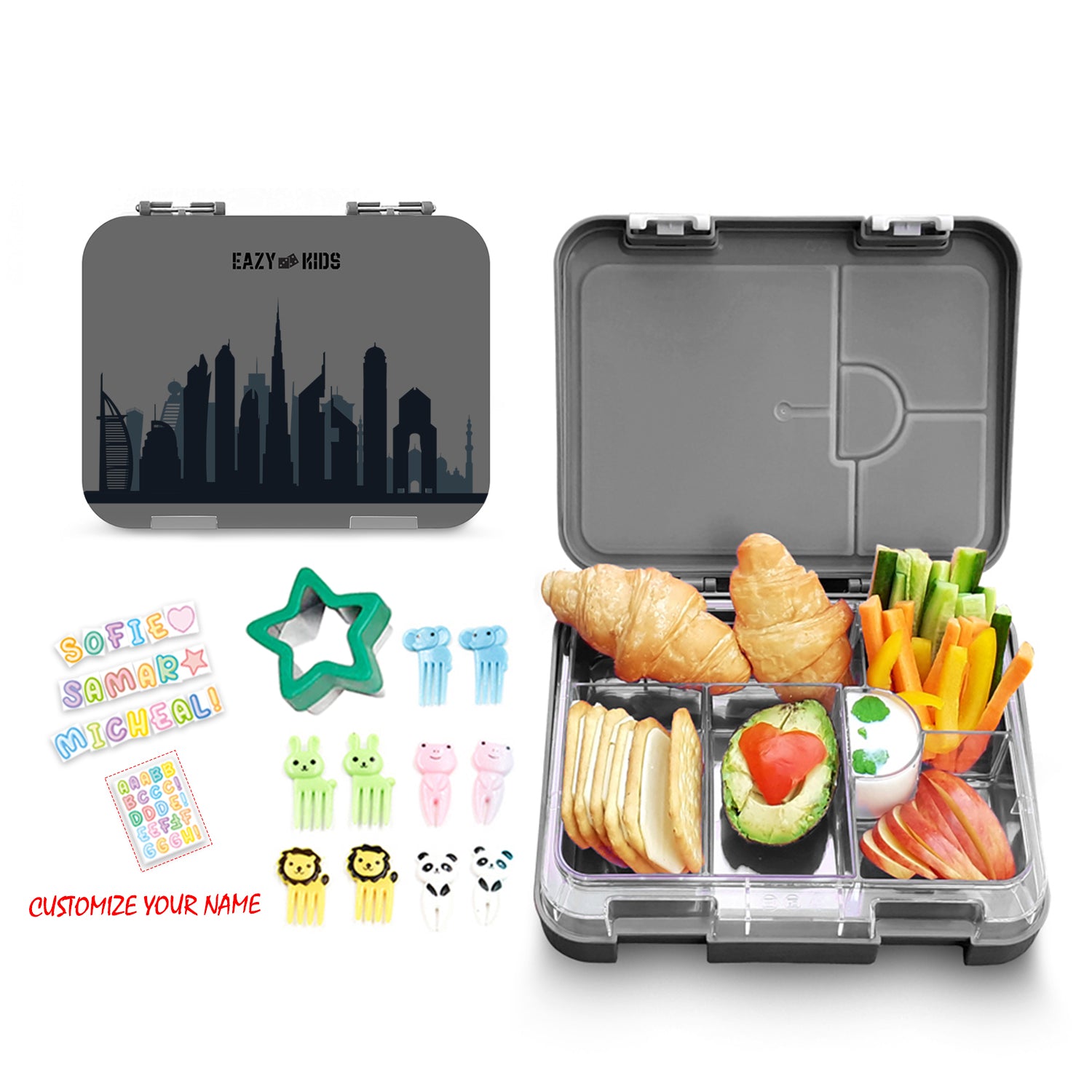 EAZY KIDS 6 & 4 Convertible Bento Lunch Box - Skyline Grey