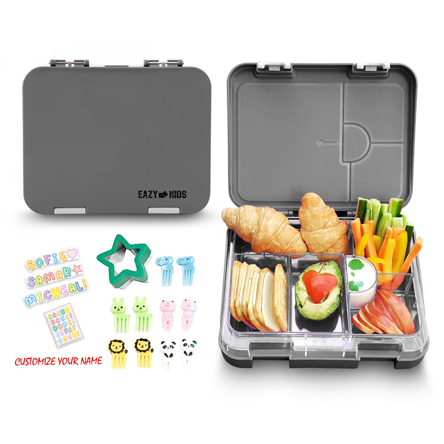 EAZY KIDS 6 & 4 Convertible Bento Lunch Box - Grey