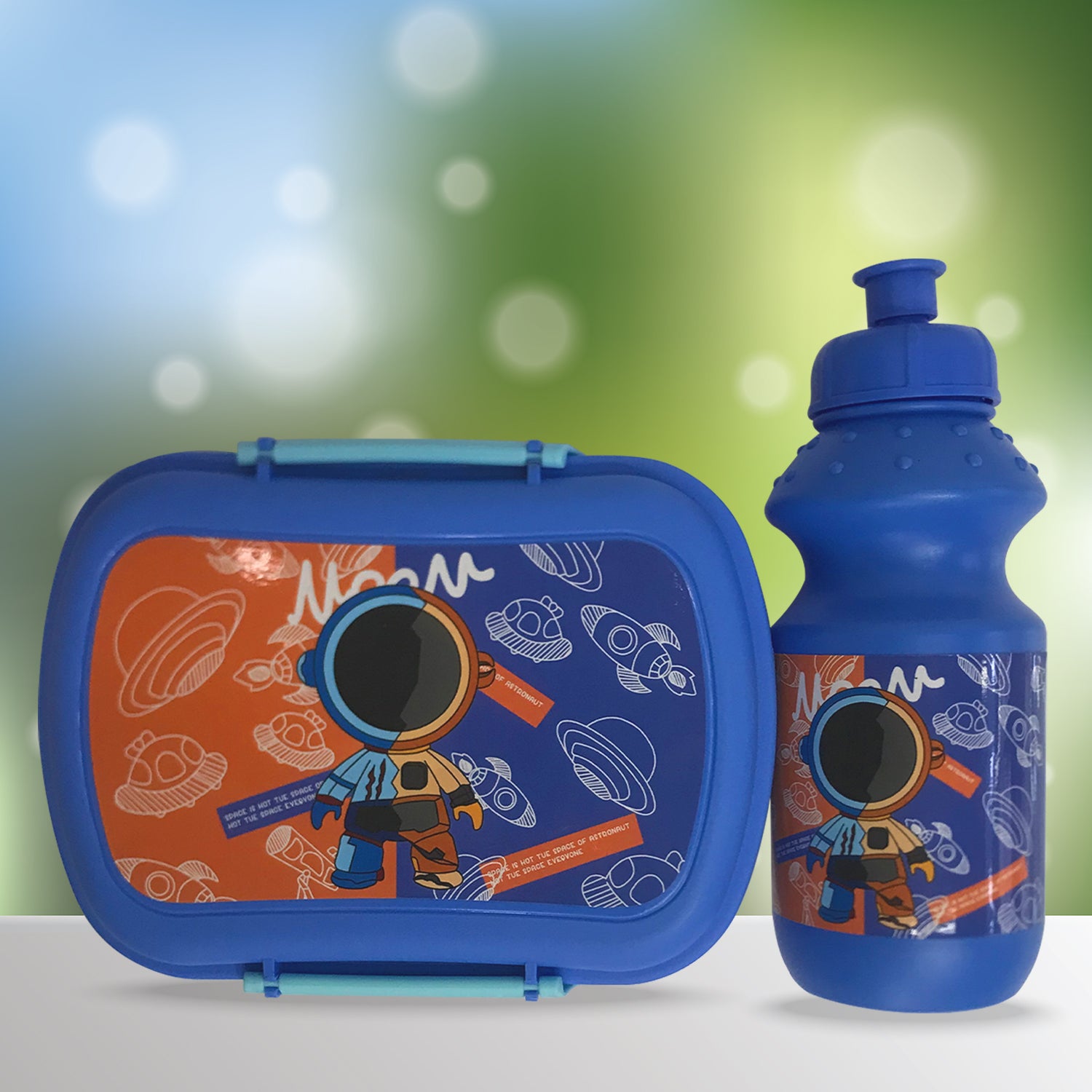 EAZY KIDS - Set of 2 - Lunch Box & Water Bottle - Astronaut Blue