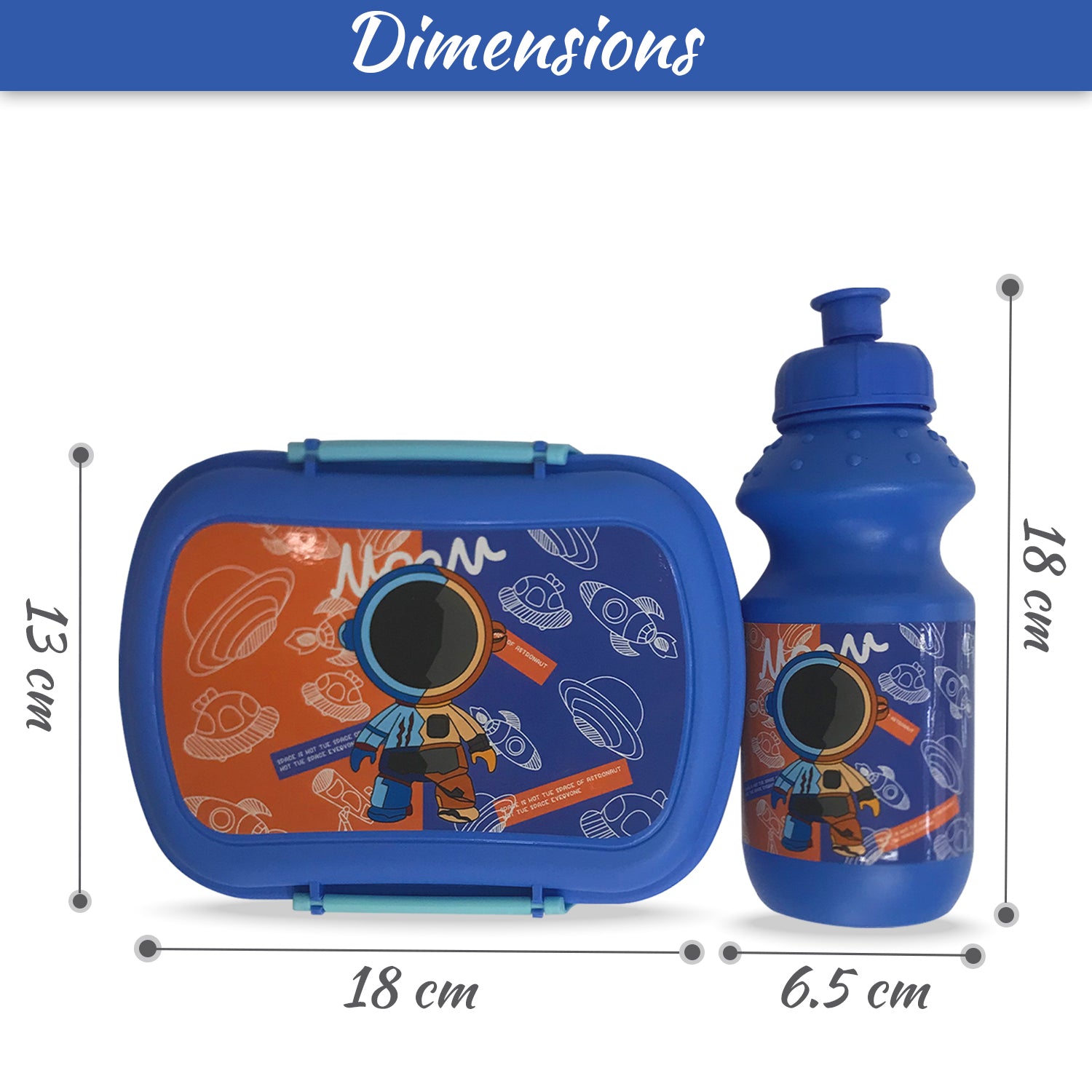 EAZY KIDS - Set of 2 - Lunch Box & Water Bottle - Astronaut Blue