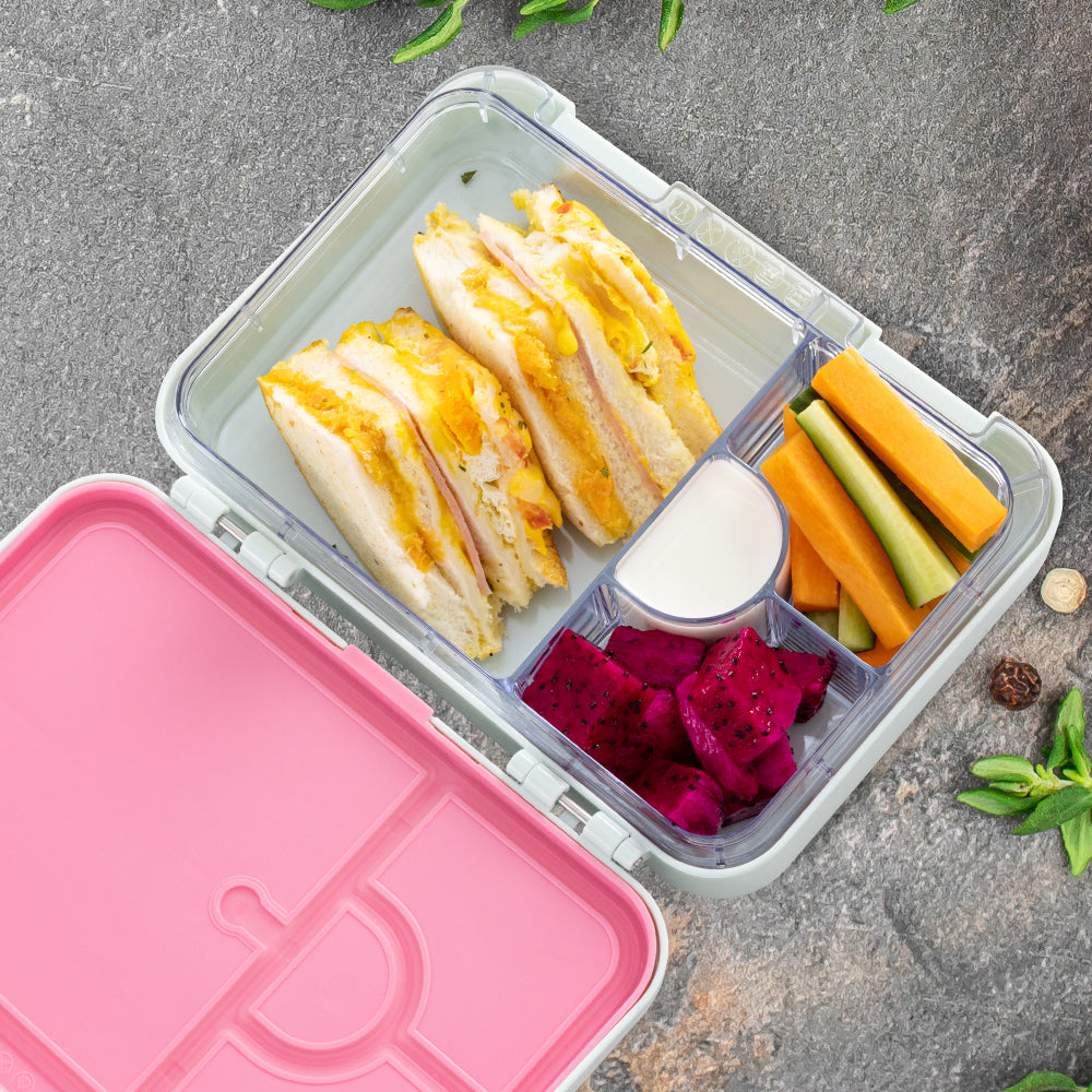 Eazy Kids 4 Compartment Bento Lunch Box – Leakproof BPA Free Food Container for Kids, Bicycle Mint