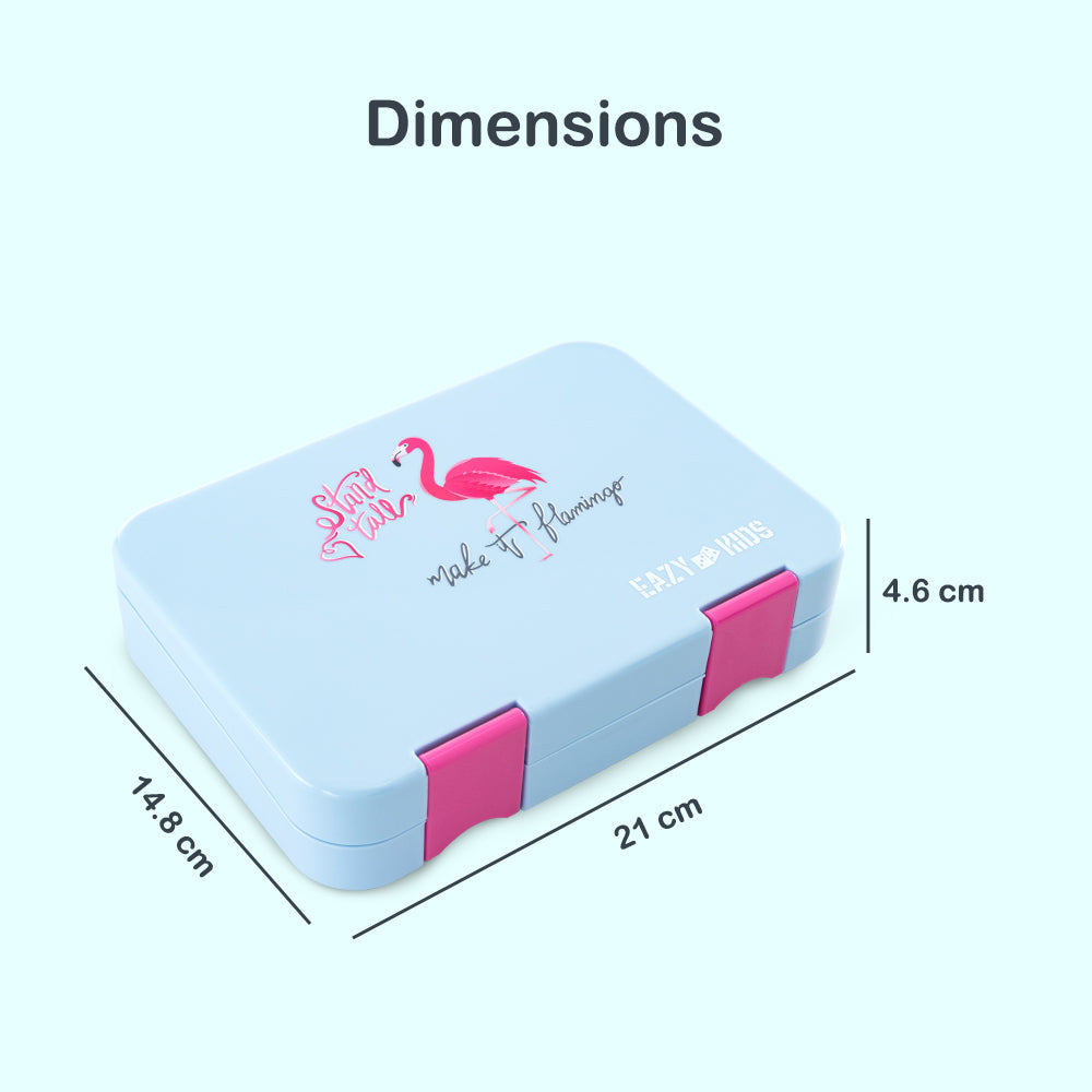 Eazy Kids Personalized 4 Compartment Bento Lunch Box – Leakproof BPA Free Food Container for Kids, Flamingo Aqua