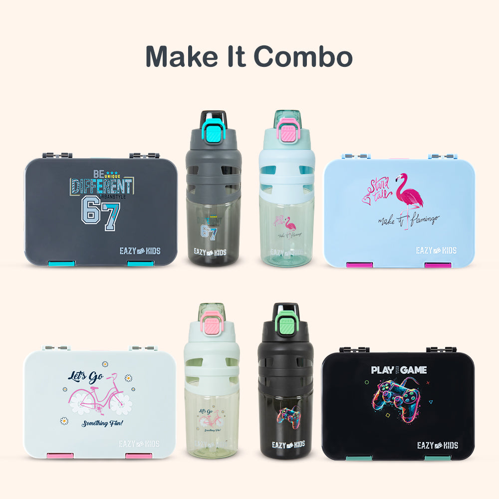 Eazy Kids 4 Compartment Bento Lunch Box – Leakproof BPA Free Food Container for Kids,Gamer Black