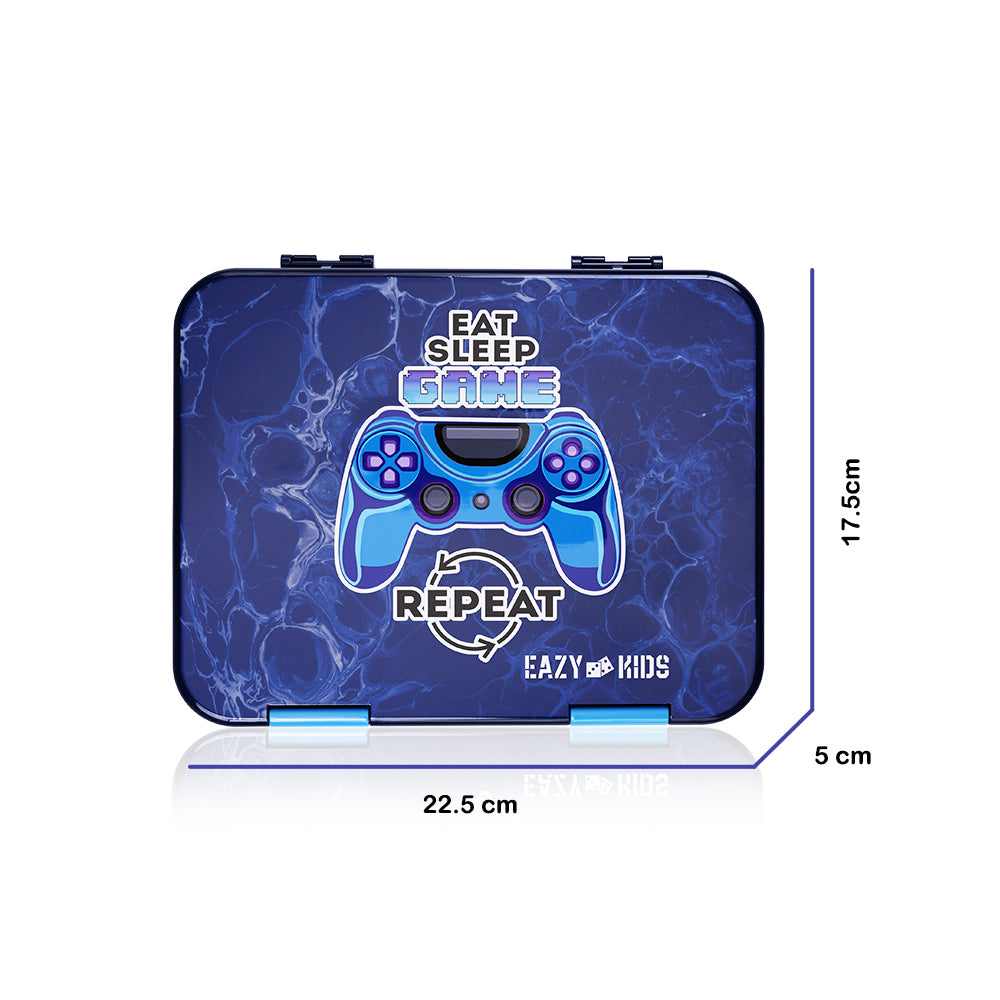 EAZY KIDS 5 & 4 Convertible Bento Lunch Box wt Sandwich Cutter Set - Eat Sleep Game