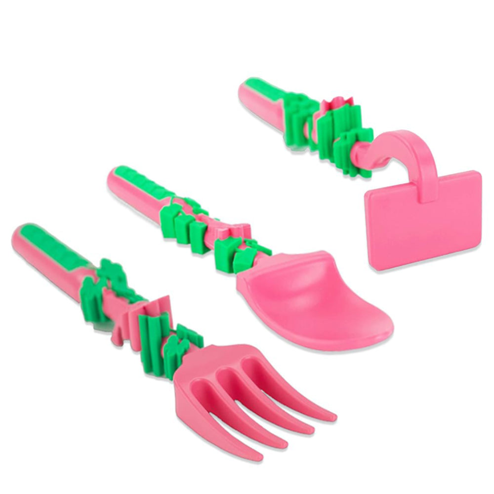 Eazy Kids Spoon, Fork & Pusher - Pink, Gardening, 3Pcs