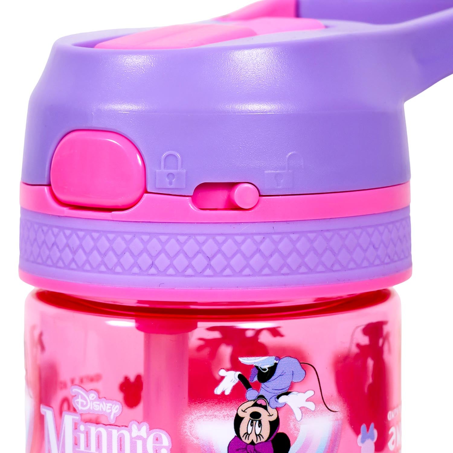 Disney Minnie Mouse Tritan Water Bottle w/Lockable Push button and Carry Handle - Purple Pink (420ml)