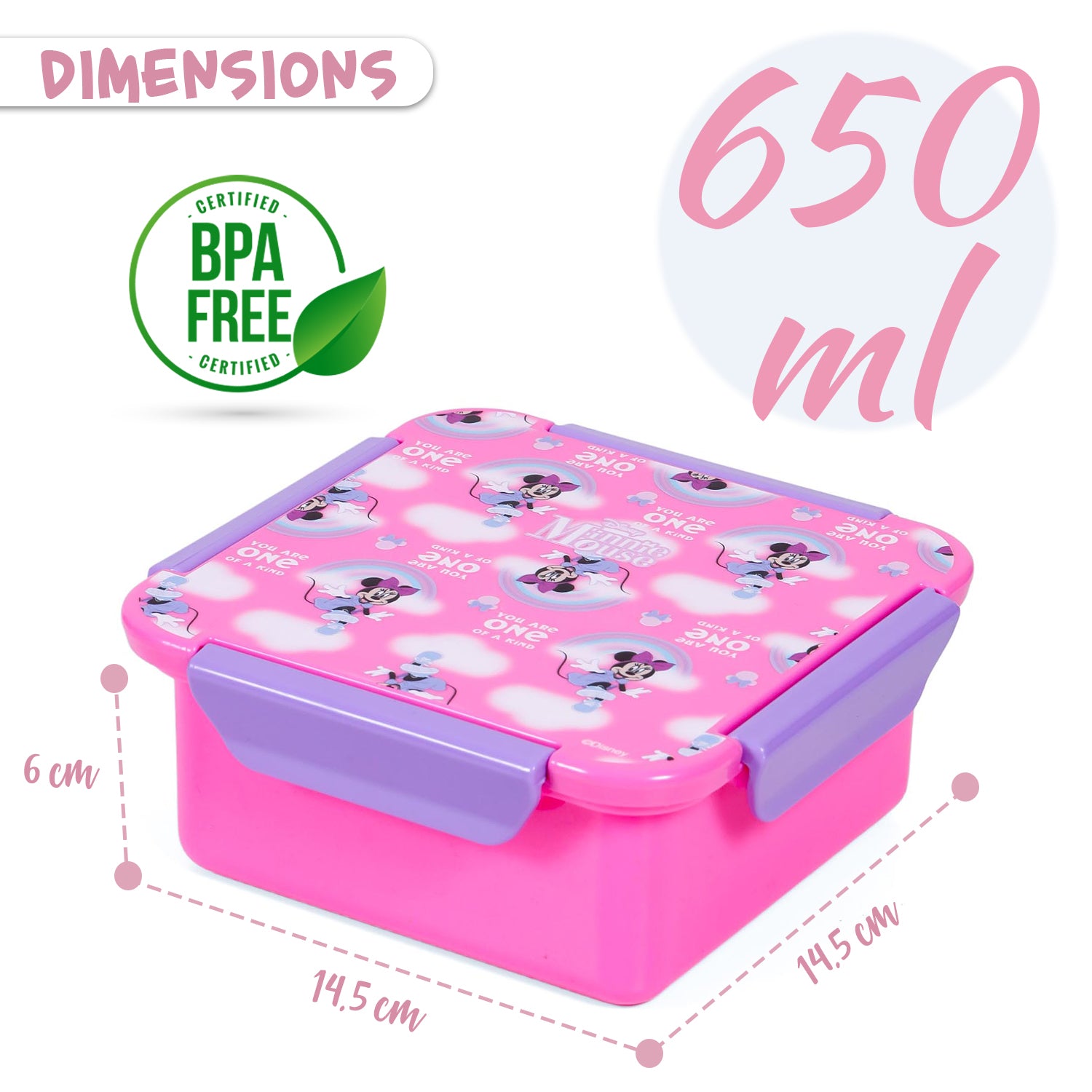 Disney Minnie Mouse Snack/Lunch Box - Pink (650ml)