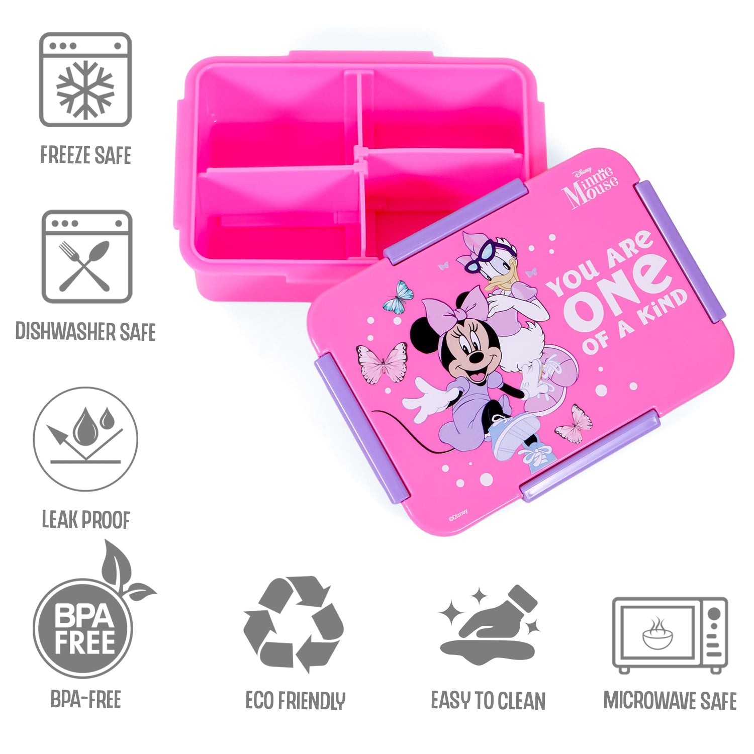 Disney Minnie Mouse 1/2/3/4 Compartment Convertible Bento Lunch Box - Pink
