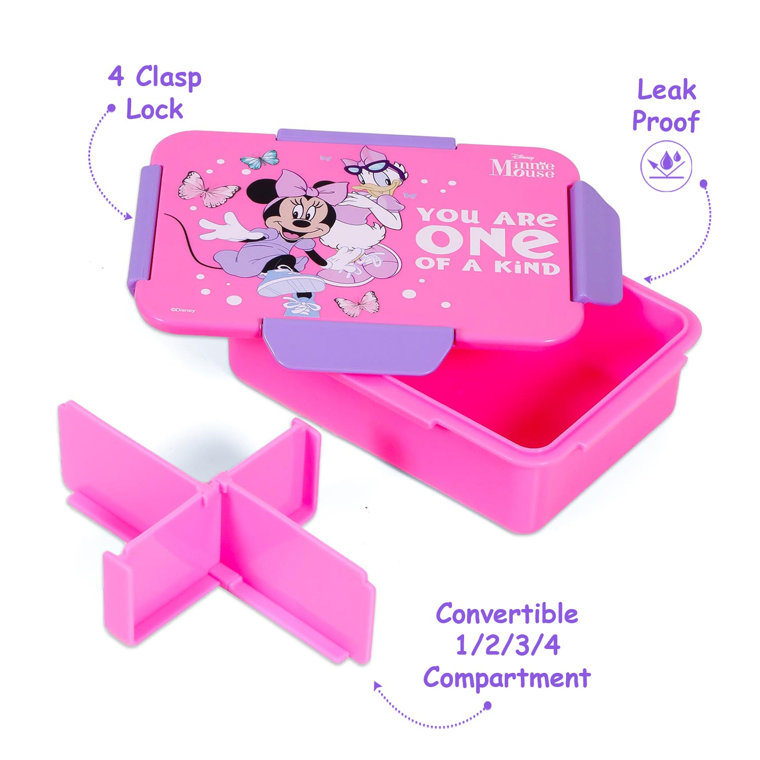 Disney Minnie Mouse 1/2/3/4 Compartment Convertible Bento Lunch Box - Pink