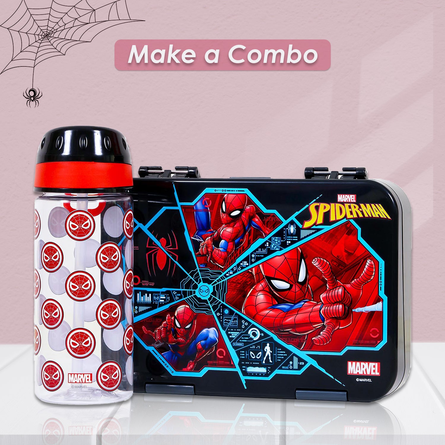 Marvel Spider - Man 6/4 Compartment Convertible Bento Tritan Lunch Box - Black