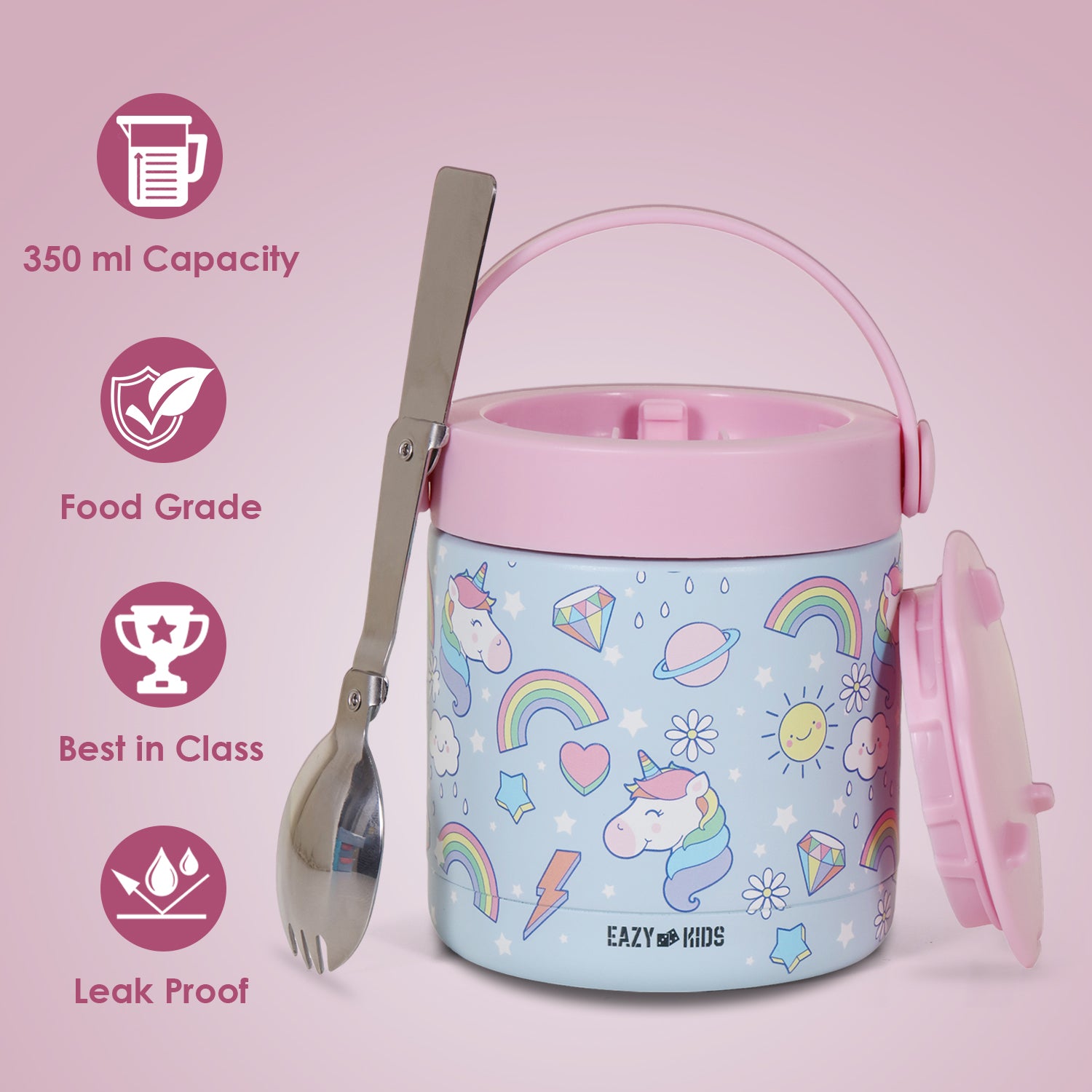Eazy Kids Unicorn Stainless Steel Insulated Food Jar - Blue(350ml)