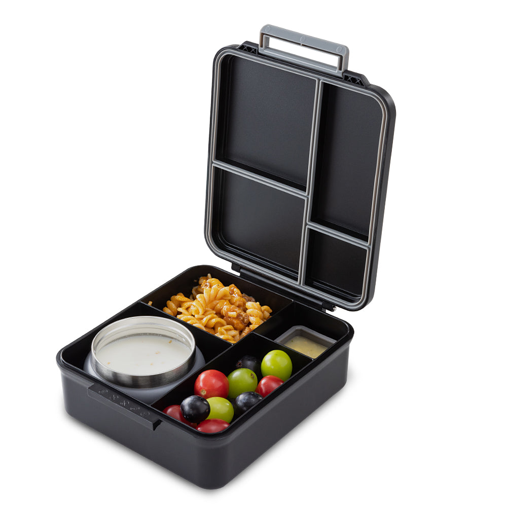 Eazy Kids Personalized Jumbo Bento Lunch Box w/Thermos & Dip Jar- Midnight Black