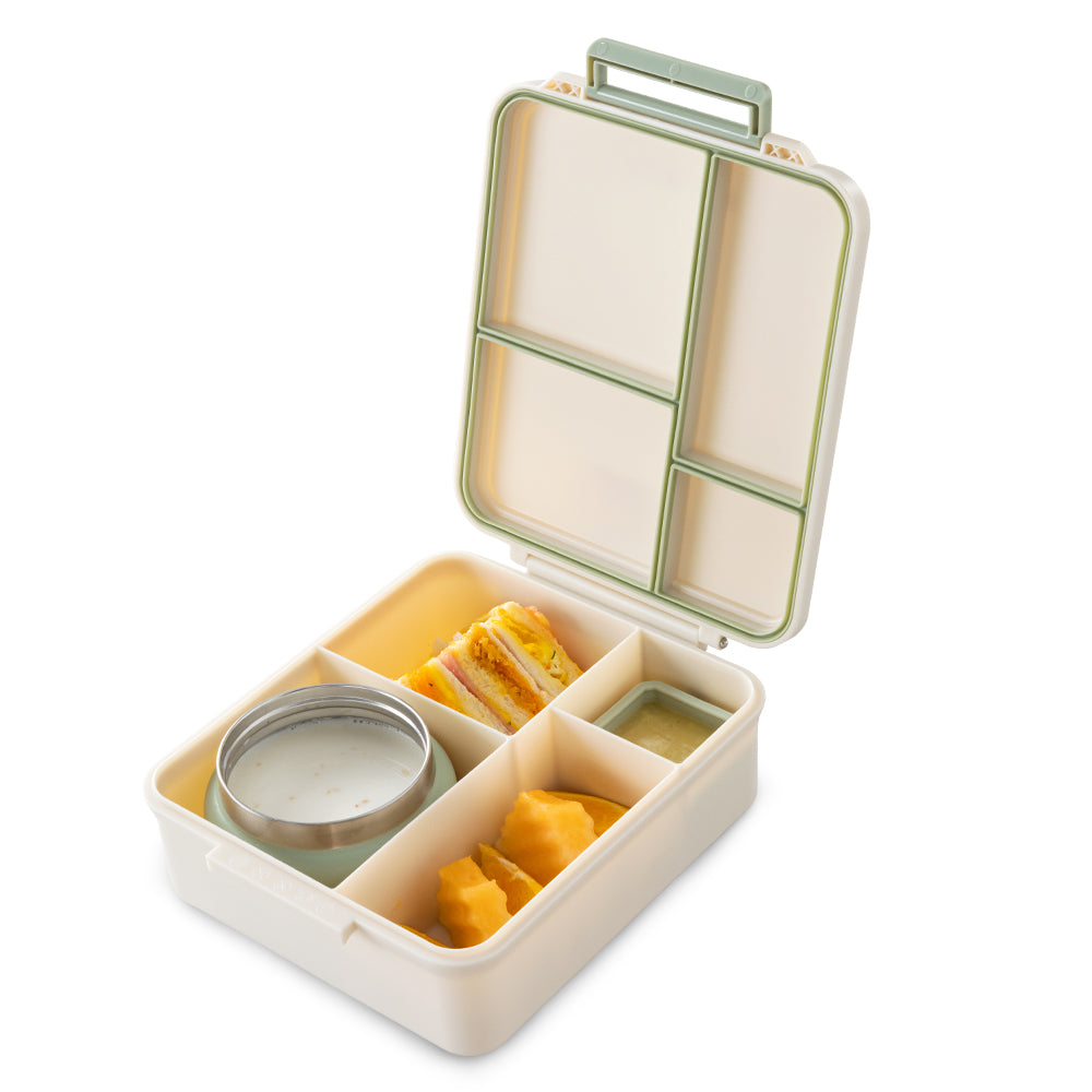 Eazy Kids Personalized Jumbo Bento Lunch Box w/Thermos & Dip Jar- Ivory