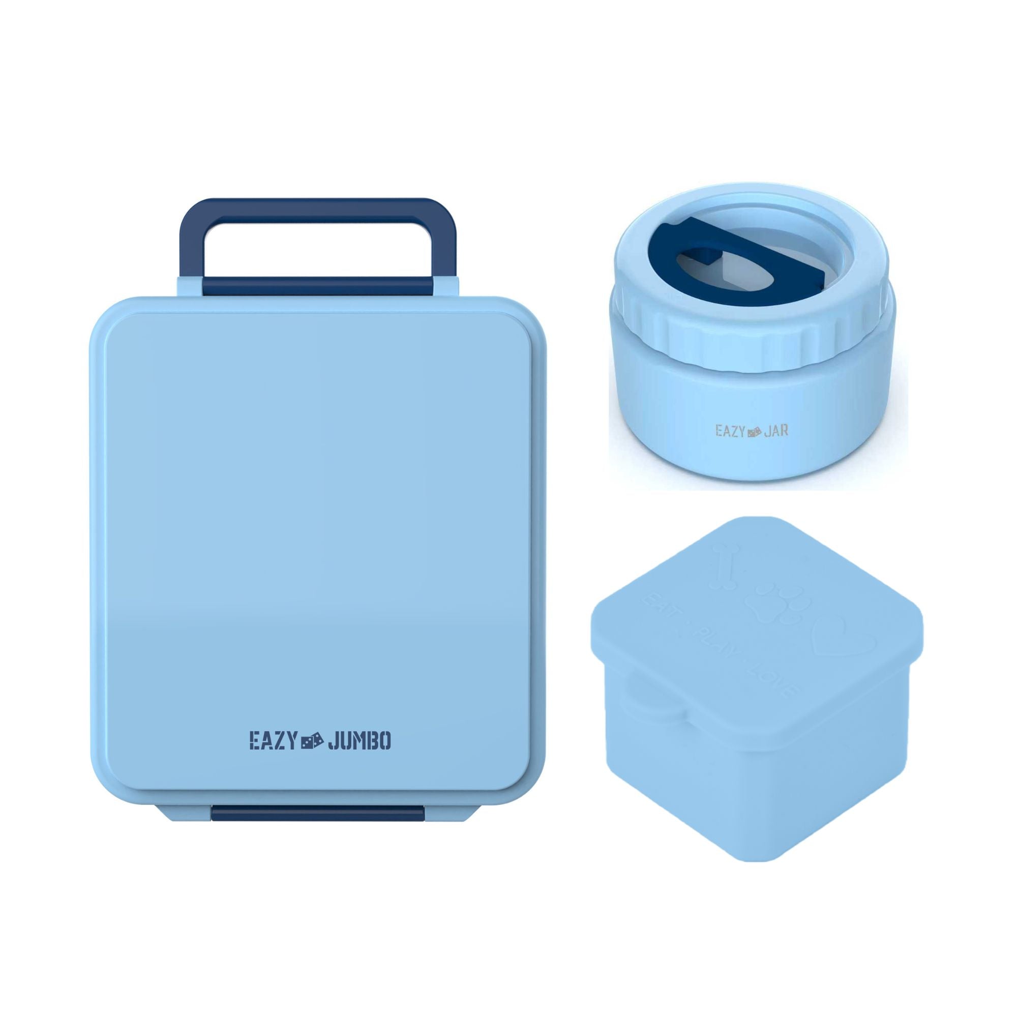 Eazy Kids Jumbo Bento Lunch Box w/Thermos & Dip Jar- Blue