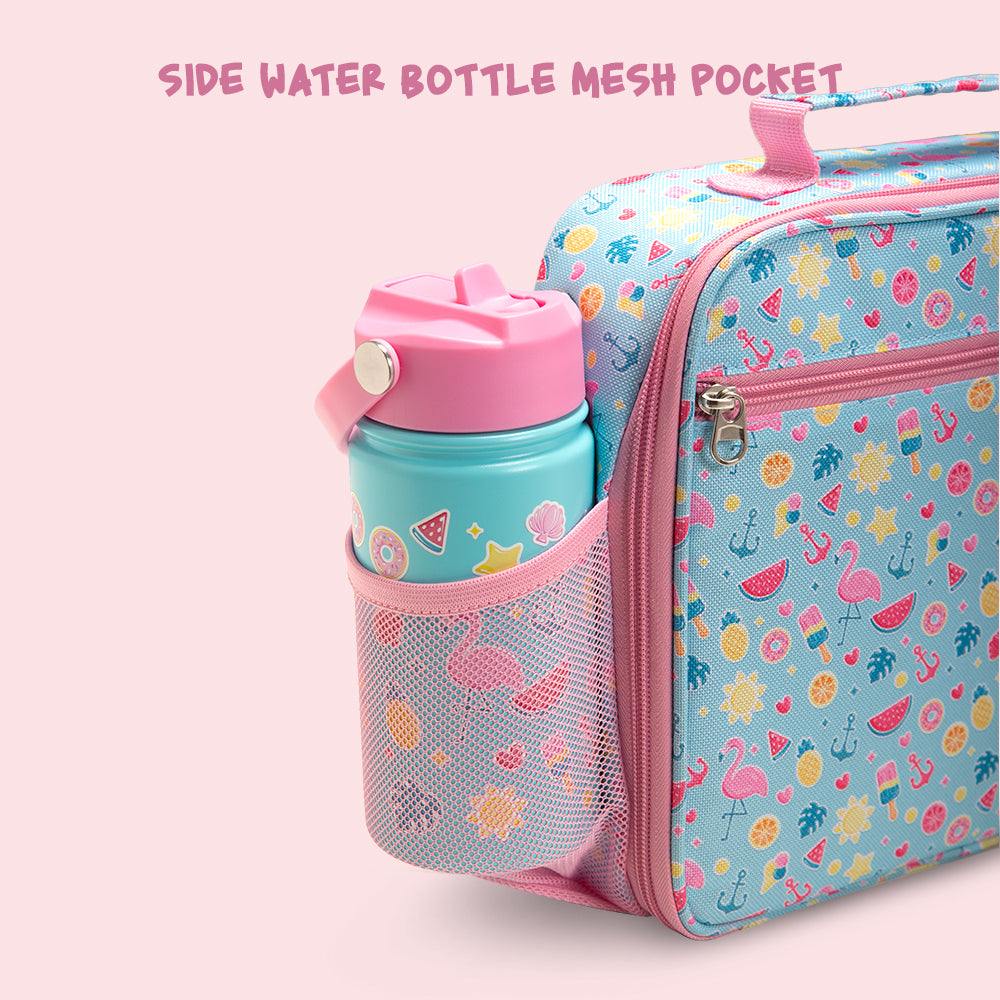 EAZY KIDS Jumbo Bento Lunch Box w/360ml Steel Water Bottle, Spoon & Fork Set, and Insulated Lunch Bag - Flamingo Pink