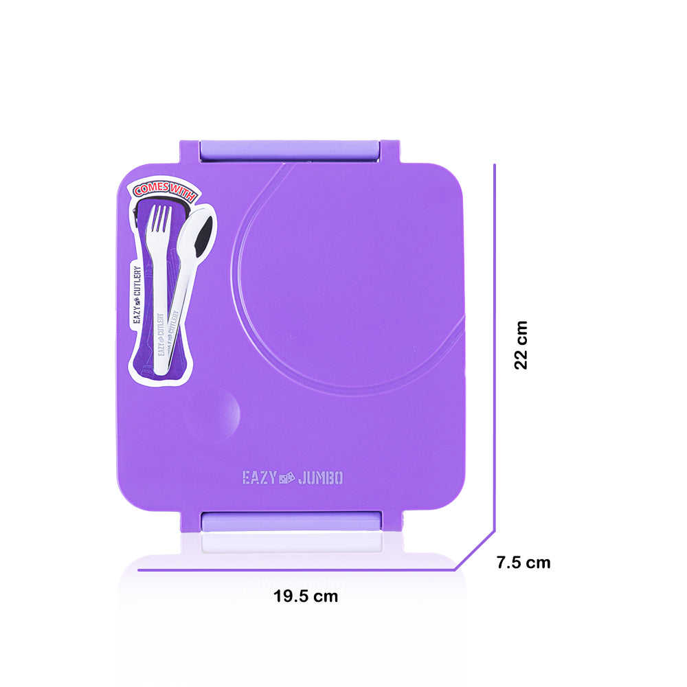 Eazy Kids Personalized 3/4 Jumbo Lunch Box w/Bowl, Spoon & Fork - Purple