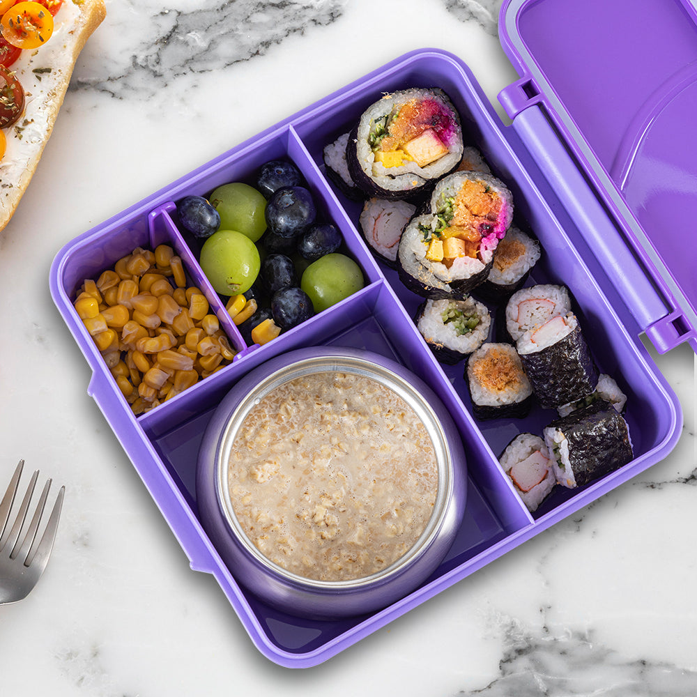 Eazy Kids Personalized 3/4 Jumbo Lunch Box w/Bowl, Spoon & Fork - Purple