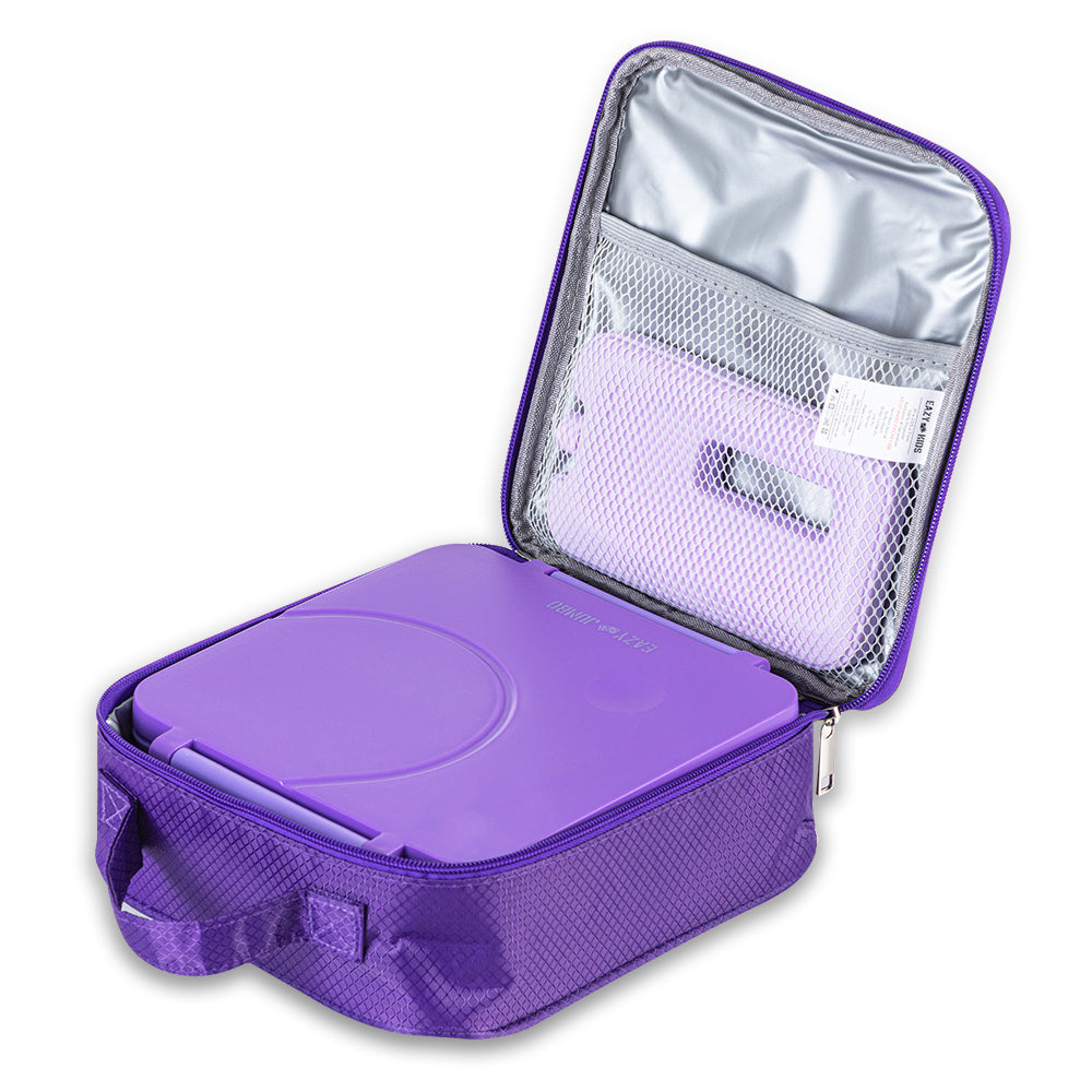EAZY KIDS Jumbo Bento Lunch Box Set w/Steel Food Jar, Ice Pack & Insulated Lunch Bag – Purple