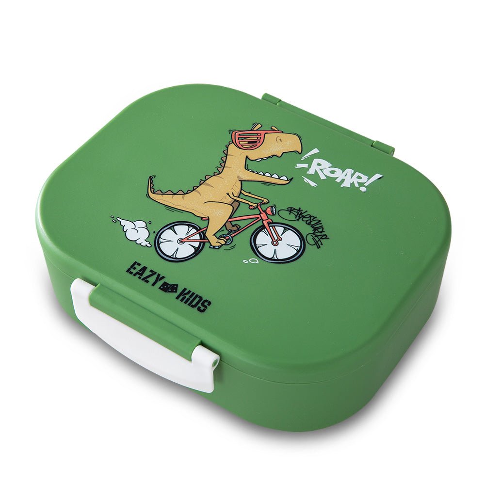 Eazy Kids Bento Lunch Box Set of 2, 1200ml + 760ml, Leakproof, BPA Free, Compartment Food Containers - Dino Green