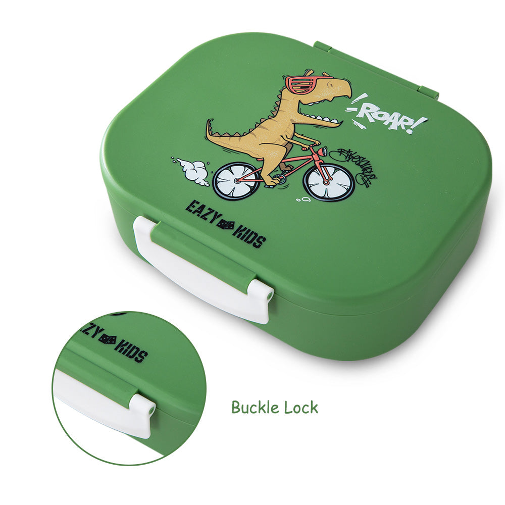 Eazy Kids Bento Lunch Box Set of 2, 1200ml + 760ml, Leakproof, BPA Free, Compartment Food Containers - Dino Green