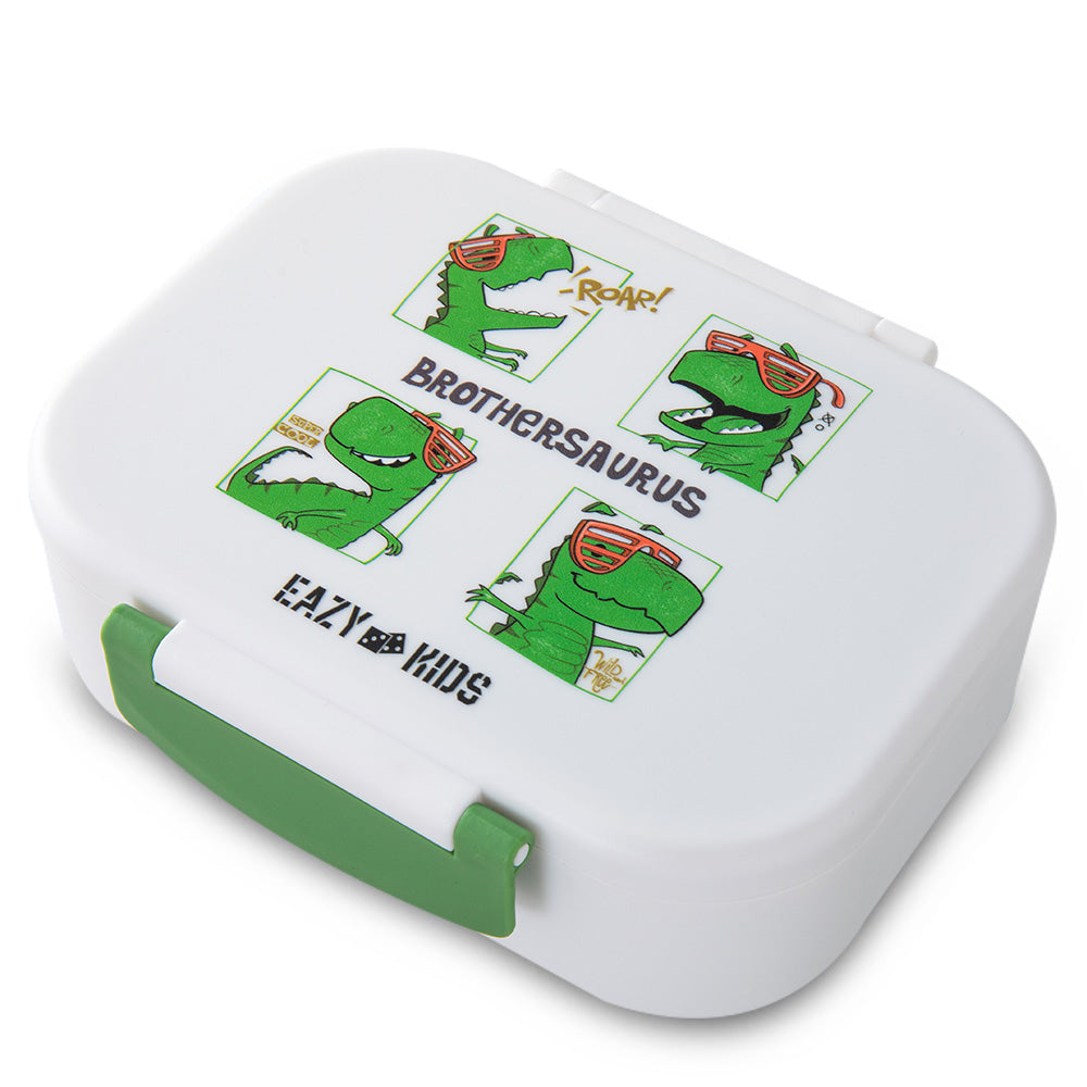 Eazy Kids Personalized Bento Lunch Box Set of 2, 1200ml + 760ml, Leakproof, BPA Free, Compartment Food Containers - Dino Green