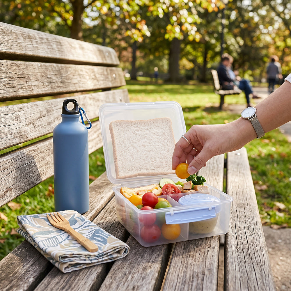 Eazy Kids All in One Lunch & Sandwich Box with Food Jar 1780ml – Leakproof 4-Compartment Lunch Box for Kids, Grey
