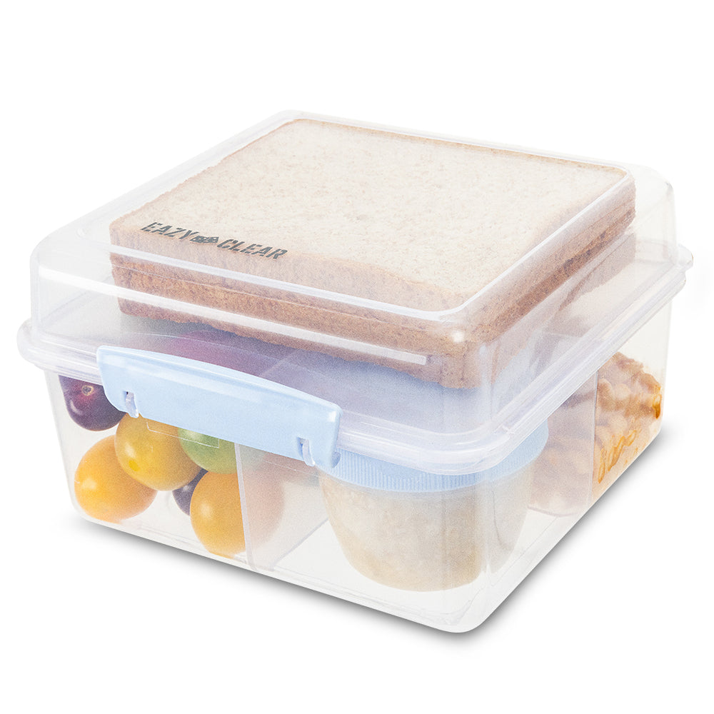 Eazy Kids All in One Lunch & Sandwich Box with Food Jar 1780ml – Leakproof 4-Compartment Lunch Box for Kids, Grey