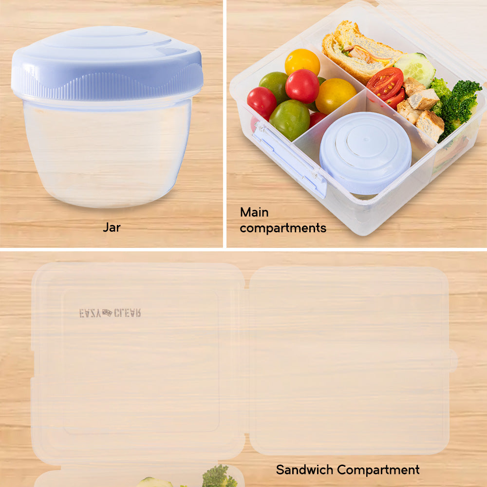 Eazy Kids Personalized All in One Lunch & Sandwich Box with Food Jar 1780ml – Leakproof 4-Compartment Lunch Box for Kids, Grey