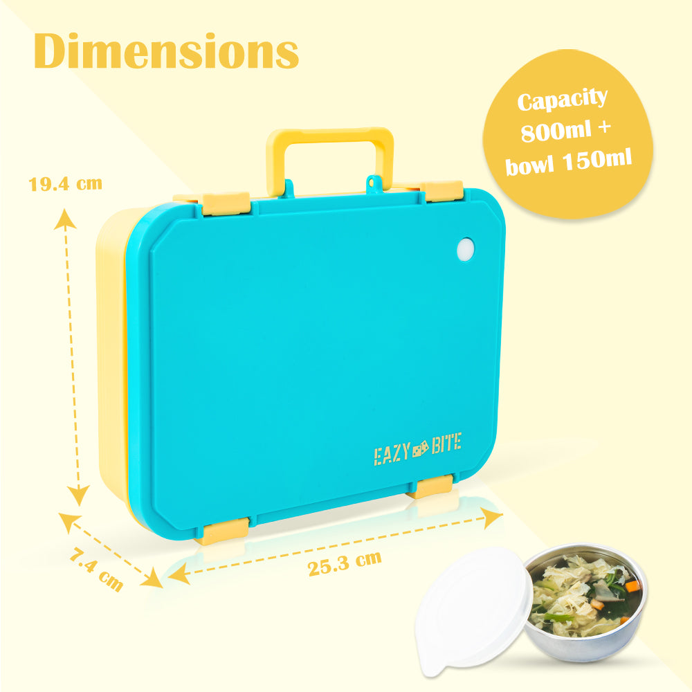 Eazy Kids Personalized Stainless Steel Lunch Box for Kids – 800ml with 150ml Food Jar - Blue