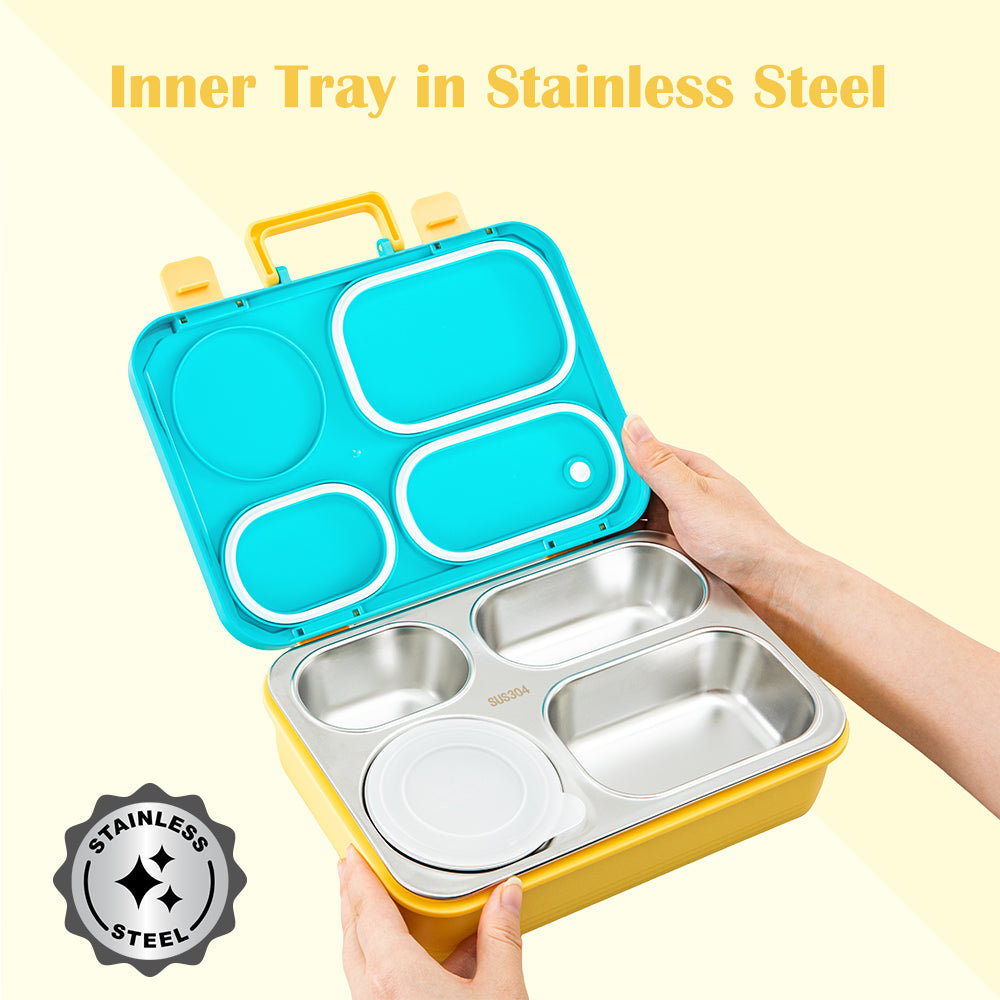 Eazy Kids Personalized Stainless Steel Lunch Box for Kids – 800ml with 150ml Food Jar - Blue