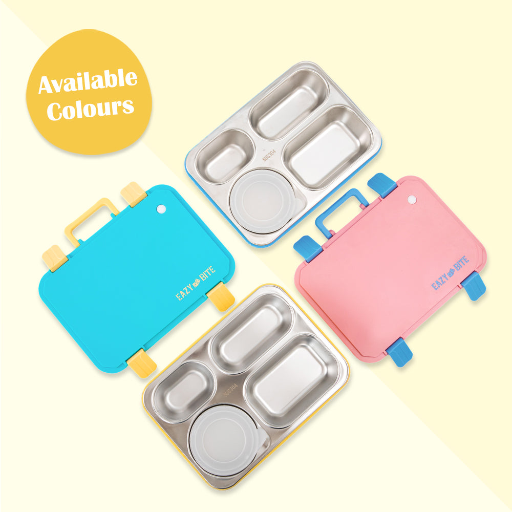 Eazy Kids Personalized Stainless Steel Lunch Box for Kids – 800ml with 150ml Food Jar - Blue
