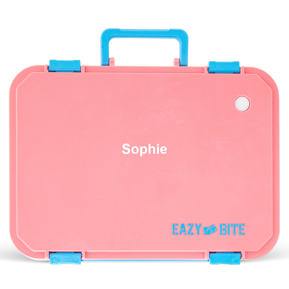 Eazy Kids Personalized Stainless Steel Lunch Box for Kids – 800ml with 150ml Food Jar- Pink