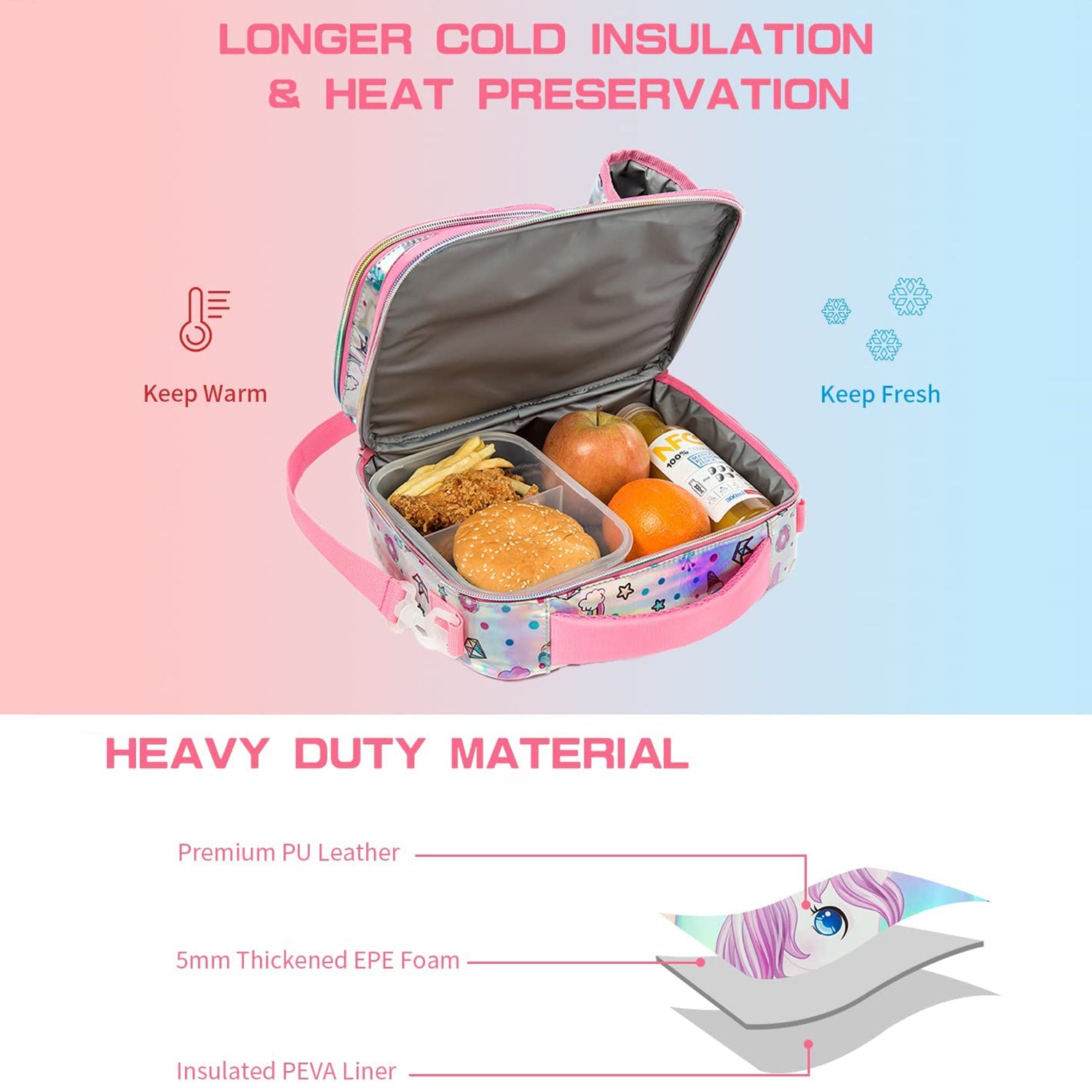 EAZY KIDS - Bottle/Lunch Bag - Unicorn Chrome Pink